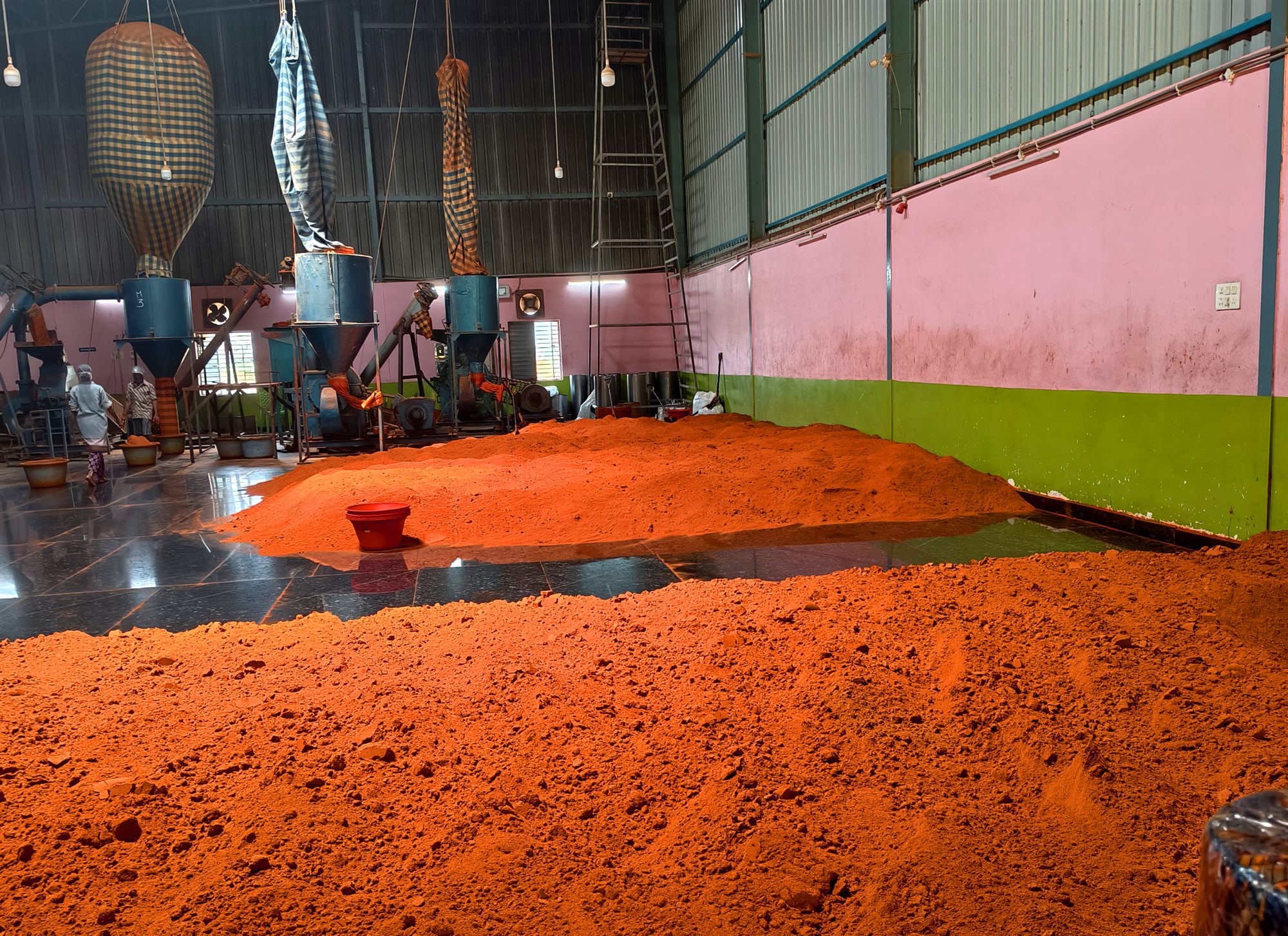 Teja chilli powder stock prepared for export processing at Gaman Impex